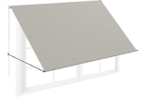 FIVMEN Toldo retráctil con cordón y barra de soporte de aluminio, toldo para balcón, protección solar, para ventanas, terrazas, balcones, 150 x 145 cm, gris