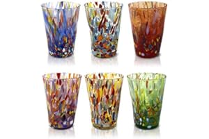 MAZZEGA ART & DESIGN - 6 Bicchieri Bibita in Vetro Soffiati e Lavorati a Mano con Murrine Murano Raffinati e Originali - I Colori di Murano - Modello 450 ml. Made in Italy