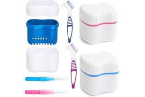 YEAPEAK Estuche Para Dentadura, Caja De Dentadura Postiza, 2 Cajas De Abrazaderas + 2 Cepillos De Limpieza, 2 Cepillos Interdentales, Para Limpieza De Almacenamiento De Dientes Postizos