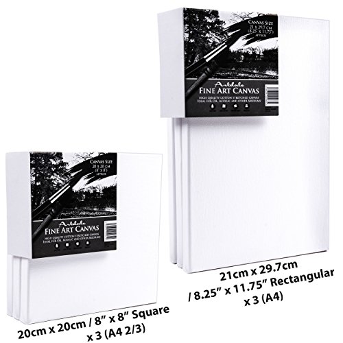 artdale 12 Pack Standard Edge 17 mm gerahmt blanko Pre gespannt Leinwände, dreifach grundiert weiß 20/30 cm quadratisch & 20 x 30/30 x 40 cm rechteckig Holz Rahmen 100% Baumwolle Student/Künstler Art Leinwand Öl Acryl & mehr - 5