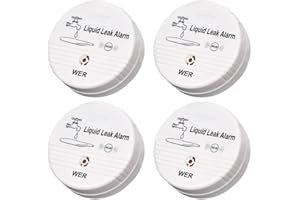 WER Sensore Di Allarme Perdite D'acqua, Avviso Di Perdite A Batteria, Rilevatore D'acqua Da 90dB Per Scantinati, Bagni, Lavanderie, Cucine, Garage E Aree Ufficio (Spedito Senza Batteria, 4 Pack)