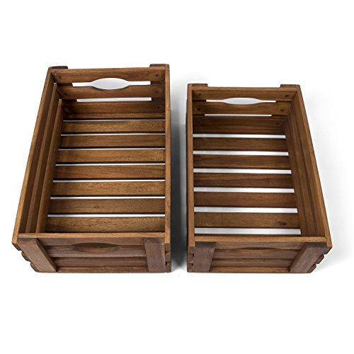 Holzkiste für Obst und Gemüse, Aufbewahrungskisten aus Akazienholz geölt, 2er Set, gut geeignet als Kiste für den Garten by Park Alley - 2