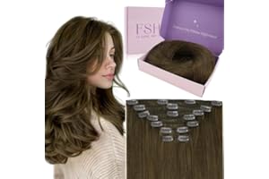 Fshine Extension Capelli Clip Castano Medio Umani Lisci - Hair Extension Real Brasiliani Vere 120g 40cm 7Pcs Remy 4