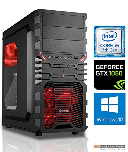 dercomputerladen Gamer PC System Intel, i5-7400 (Kaby Lake) 4x3,0 GHz, 16GB DDR4 RAM, 1000GB HDD, nVidia GTX1050 -2GB, inkl. Windows 10 (inkl. Installation) Gaming Computer Büro Multimedia