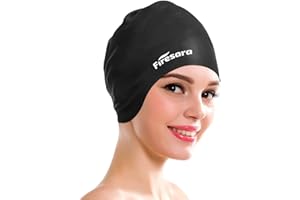 Firesara Silicone Bonnet de bain avec poches d'oreille pour Cheveux longs, unisexe imperméable en caoutchouc Swim Chapeaux Gardez Long Short épais cheveux bouclés sec Comprend 2 Earplugs 1 pince-nez pour les dames Hommes Adultes Enfants