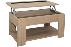 Acomoda Textil – Mesa de Centro Elevable para Almacenamiento de Madera. Mesita Amplia y Cómoda para Salón y Comedor 46x90x50 cm. (Cambria)