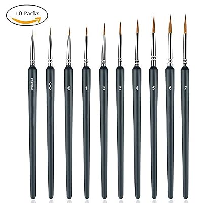 Morkia Détail Pinceau,Morkia 10 pcs Peinture Pinceaux acrylique pour la Peinture à L'aquarelle Gouache et Acrylique,Ldéal pour Des détails Minutieux et Finition