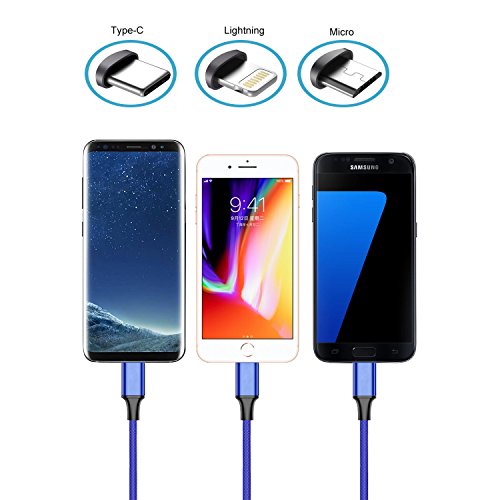 3-in-1 USB Typ-C Ladekabel-Lebenslange Garantie-TUOYA Multi 3-in-1 Lightning & Micro USB Nylon Geflochtenes 2A Ladekabel mit 8 Pin Ligtning / Typ C / Micro USB Stecker für iPhone iPad, Type C und Android Smartphones (2xBlau) - 2