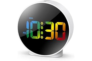 OQIMAX Newest Digital Alarm Clock, Alarm Clocks Bedside with Colorful Curved LED Display, Battery/USB Powered Digital Clock with Snooze, 4-Level Brightness, 2 Alarms, 12/24Hr for Heavy Sleepers Kids