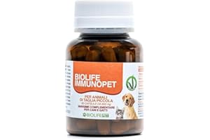 Biolife Nutraceutica Immunopet, Integratore cane e gatto,Per animali taglia piccola, Mangime complementare, Integratore sistema immunitario, Contro la Leishmania, 60 capsule