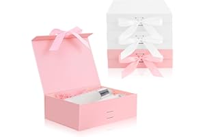 Chostky 4 cajas de regalo con tapa, 23 × 17 × 7 cm, cierre magnético, cajas de regalo plegables para dama de honor con cintas para Navidad, Día de la Madre, graduación (2 blancas+2 rosas)
