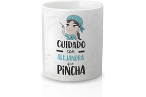 Yujuuu! | Taza personalizable con nombre | Taza cerámica para regalo original Profesión Enfermera. RESISTENTE 100% al microondas y lavavajillas. (Diseño 06) Frase cuidado que pincha