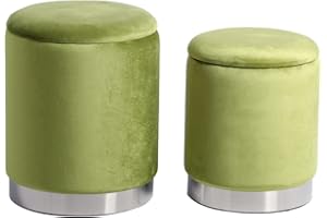 Yellowshop. - Set 2 Pouf contenitore in velluto base metal Pelin Grigio chiaro, Lavanda, Nero, Verde acido (Verde acido)