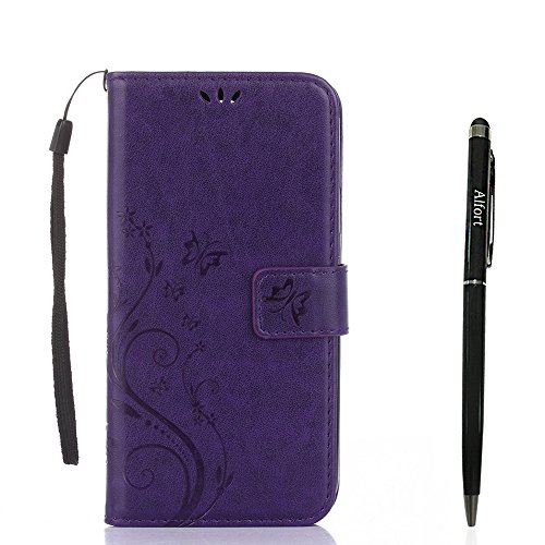 Samsung Galaxy A5 ( 2017 ) Hülle, Samsung Galaxy A5 ( 2017 ) Schutzhülle, Alfort 3 in 1 Lederhülle Fashion Design Premium PU Leder Hohe Qualität Tasche Case Cover Kasten Abdeckung Wallet für Samsung Galaxy A5 ( 2017 ) 5.2" Smartphone Funktion Standfunktion Unterstützte Telefone und Magnetverschluss mit Schmetterling ( Dunkles Violet ) + Alfort Schwarz Stylus Pen