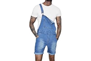Oanviso Herren Denim Strap Kurze Jumpsuit Lässiges Arbeitshose Jumpsuit Vintage Bibs Jumpsuit Stilvoll Latzhose Overalls mit Taschen Sommer Zerrissene Loch Kurze Jean Jumpsuit
