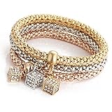 ODJOY-FAN Charme Frau Armband Popcorn Mais Kette Gold Silber Rose Strass Armreif Charm-Armbänder Schmuck (G,3 PCS)