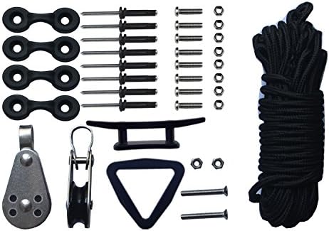 Kayak Canoes Anchor Trolley Kit System w/ Pulleys Pad Eye Cleats Ring 30 Feet of Rope Instruction included