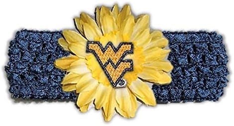 Divine Creations NCAA West Virginia Mountaineers Girls Crochet Flower Headband, One Size, Navy/Yellow Gold