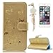Produktbild iPhone 6S Plus Leder Hülle,iPhone 6 Plus PU Hot Stamping Bronzing Drucken Schmetterling Ledertasche,Sunroyal Retro Elegant Schön Goldene Butterfly Floral Flowers Blumen Muster Entwurf Book Type Slim Fit Soft Silikon Magnetverschluss Schutzhülle PU Leder Hülle Folio Klapp Etui Wallet Case Kunstleder Tasche Cover mit Standfunktion und Kartenfächer Tasche Wallet Case für Apple iPhone 6S Plus/6 Plus (5.5 Zoll) mit Free Displayschutzfolie und Bling Diamant Anti Staub Schutz Stecker Stöpsel-Gold