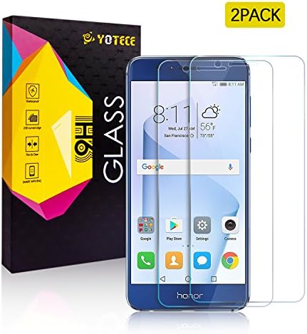 Huawei Honor 8 Screen Protector - [2-pack] Yotece Huawei Honor 8 Tempered Glass 9H Hardness, Ultra Clear, Smooth, Perfect Protection Against Water, Dust, Scratches, Blasefrei Fingerprint Free