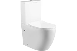 LARDECOR - WC Inodoro Completo con Sistema Rimless Antibacterias | 605×370×800 mm | Váter de Baño de Cerámica, Tapa Dura Extrafina UF Amortiguada, Retrete de Doble Descarga y Ahorro de Agua (Blanco)