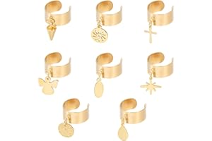 UNICRAFTALE 8pcs Breloques Acier Inoxydable avec Ronds en Forme Ange Croix Bague Réglable pour Femme Cadeaux de Noël du Nouvel An Bijoux