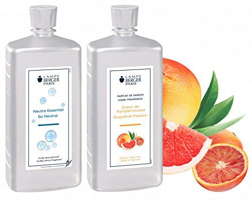 Lampe Berger Vorteilsset - 2 Düfte - 1000 ml Neutral und 1000 ml Pampelmuse-Grapefruit / Coeur de Pamplemousse inkl. EO Shopping Bag