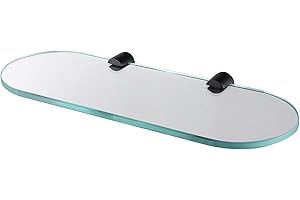 HomeHeng Mensola da bagno in vetro temperato con 8 mm di spessore e staffe in acciaio inox SUS 304, 35 cm, rettangolare, antiruggine, montaggio a parete, E3307-35 MB