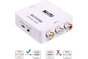 KUYiA RCA a HDMI Adattatore, Mini Composito CVBS AV a HDMI Converter con Cavo di Ricarica USB, Audio Video Upscaler PAL/NTSC Compatibile con PC, Xbox, PS4, PS3, HD TV, STB, VCR, VHS, Blu-ray DVD