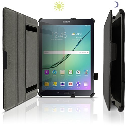 igadgitz Schwarz PU Ledertasche Hülle Cover für Samsung Galaxy Tab S2 9.7“ SM-T810 mit Multi-Winkel Betrachtungs + Auto Sleep/Wake + Handschlaufe + Displayschutzfolie - 3