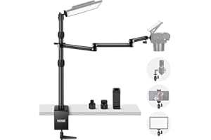 NEEWER Teleskop Kamera Tischhalterung Tischhalterung mit dreiteiligem Klapparm 1,2m mit Telefonklemme Kugelkopf für LED Licht Mikrofon TL253A+MH022