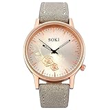 Suitray Damen Uhren,Blumenmuster Frauen Armbanduhr Analoge Quarzuhr Freizeit Uhr Geschenk,Runde Zifferblattgehäuse Lederband Uhren
