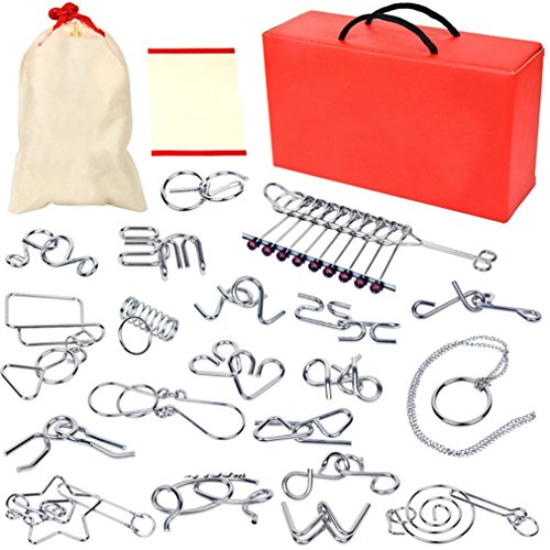 Joyeee 24-Piece Metal Wire Puzzle Magice Brain Teaser IQ Test Wire Toy, Classic Educational Intelligence Toy for Adults and Kids