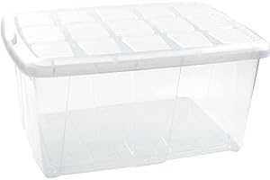 Acan Tradineur - Caja de plástico transparente Nº 18, 60 litros, contenedor de plástico para almacenamiento con tapa, interior y exterior, 61,5 x 45 x 29,7 cm, modelo aleatorio