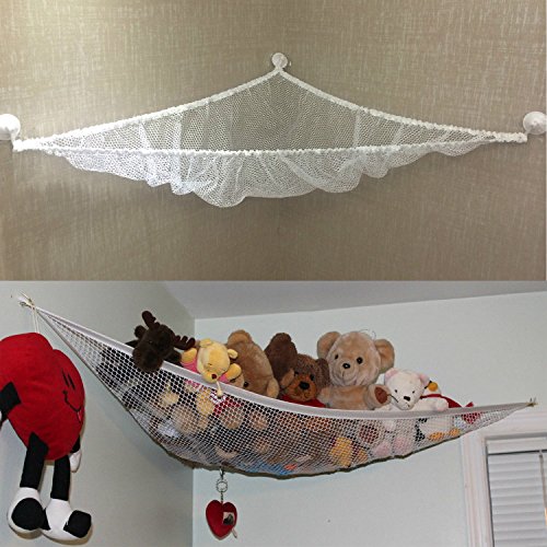 fenrad Deluxe Pet Net Organizer Stuffed Animal Toy Doll Storage Hammock Net and Trim White