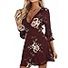 Produktbild Btruely Damen Kleid Sommer V-Ausschnitt Blumenkleid Boho Strandkleid Slim Fit Partkleid 3/4 Ärmel Abendkleid Minikleid (XL, Weinrot)