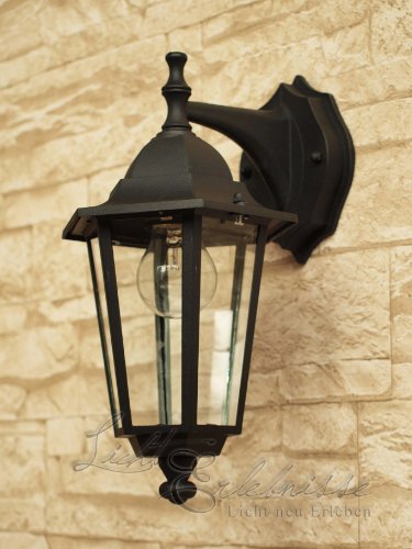 Schwarze Wand- Außenleuchte IP43 Aluguss E27 230V down Außenlampe Wandleuchte Beleuchtung - 2