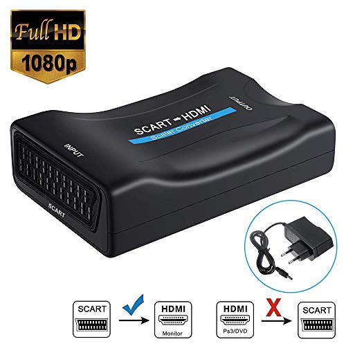 SCART a HDMI Convertidor, Neefeaer Adaptador Scart a HDMI Compatible con 1080P Compatible para HDTV, DVD BLU-Ray, Monitor, Proyector, STB, VHS, PS1, PS2, Xbox, Wii