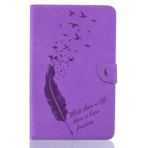 Romtronic Lederhülle Leder Tasche Case Cover für Samsung Galaxy Tab A 10.1 2016 (SM-T580 SM-T585) Hülle PU Schutz Etui Schale Feather Muster Design Backcover Flip Cover Wallet Case mit Standfunktion Karteneinschub und Magnetverschluß (violett) - 2