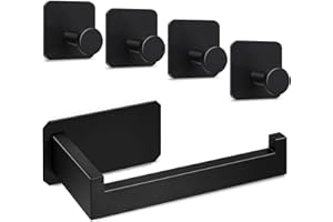 zhongko Toilettenpapierhalter Ohne Bohren/Toilettenpapierrollenhalter, Edelstahl Selbstklebend Klopapierhalter Schwarz + 4 Selbstklebende Haken, Wc Rollenhalter Klorollenhalter für Badzimmer