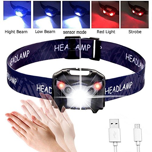 Camping sunnymi Go Outdoors Induktion Scheinwerfer，Head Torch LED Licht wiederaufladbarer USB Laufender Camping Lesen (Blau, 64 * 38 * 50mm)
