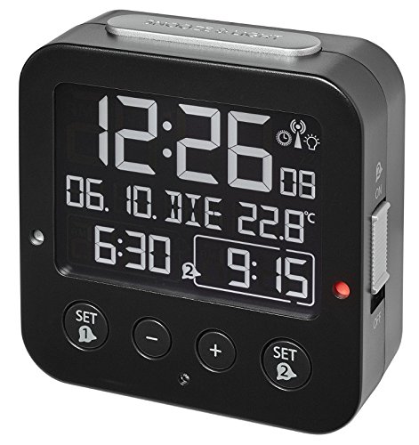 TFA Dostmann 60.2531.01 Bingo Blackline Funk-Wecker schwarz mit Negativ Display 2 Alarme Lichtsensor