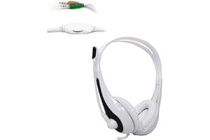 ADJ Cuffie con Microfono per PC, Headset con Controllo Volume, Jack Stereo 3.5mm, Adatto per Smartphone e Tablet, Nero/Bianco