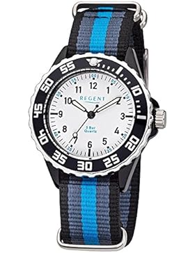 Regent Kinder Jugend-Armbanduhr Fashion Analog Textil-Armband blau grau schwarz Quarz-Uhr Ziffernblatt weiß URBA383