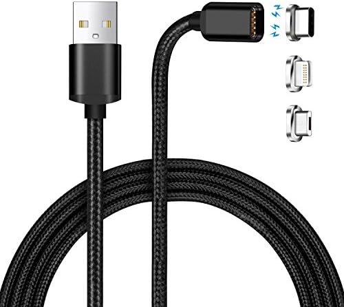 Magnetic Charging Cable J2CC Data Cable with Micro USB Lightning Type C USB Magnetic C 3 in 1 Charging Data Adapter with 1 Magic Cable Holder for Android iPhone Samsung Galaxy 3.28FT 2.4A