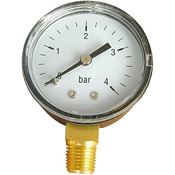 Wasser-Manometer 1/4 Zoll Für Pool-Sandfilter - Mit Adaptern & Teflonband, Doppelskala, Messing/Edelstahl