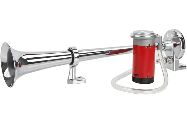 Rupse Klaxon Camion 12v Blanc Zinc Tube 450mm Longueur Trompette Tracteur Corne 150db 12V Haut Parleur de Voiture Camions Motos et SUV (Argent)