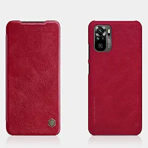 Nillkin Qin Series Leather Wallet Flipcover Case Compatible with Xiaomi Redmi Note 10/ Redmi Note 10S (Red)