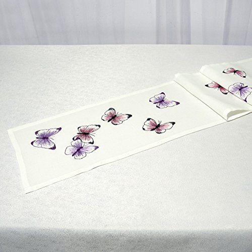 Zauberhafte Mitteldecke “ BUTTERFLIES IN THE SKY “ in weiss mit bezaubenden Schmetterlingen in zarten Pastellfarben – filigrane Stickerei – Tischdecke Größe 85×85 – kombinieren Sie mit Tischbändern und Kissenhüllen im gleichen Design – aus dem KAMACA-SHOP - 2