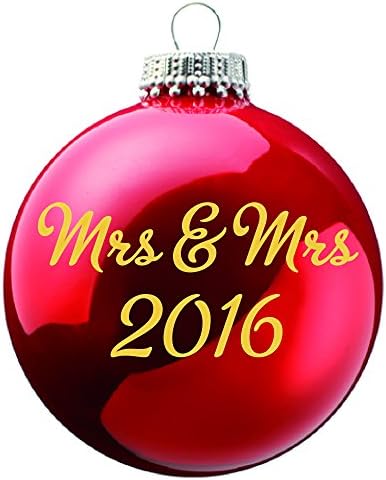 Mrs & Mrs 2016 - Female Wedding & Civil Partnership 1st year of marriage gift idea - Red Christmas Tree Bauble